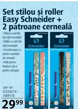 Selgros Set stilou si roller Easy Schneider + 2 patroane cerneală Ofertă