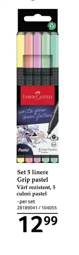 Selgros Set 5 linere Grip pastel Vârf rezistent, 5 culori pastel Ofertă