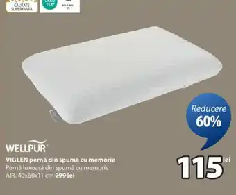 JYSK WELLPUR VIGLEN pernǎ din spumă cu memorie Ofertă