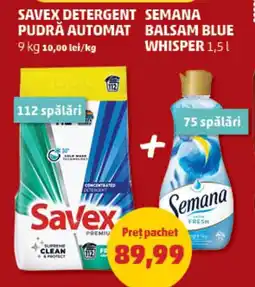 Penny Savex detergent semana pudră automat + semana balsam blue whisper Ofertă