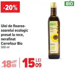 Carrefour Market Ulei de floarea- soarelui ecologic presat la rece, nerafinat Carrefour Bio Ofertă