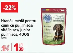 Carrefour Market Hrană umedă pentru câini cu pui, în sos/ vită în sos/ junior pui în sos, 4DOG Ofertă