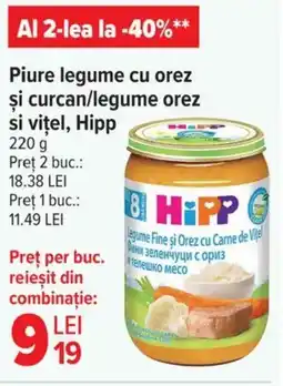 Carrefour Market Piure legume cu orez şi curcan/legume orez si viţel, Hipp Ofertă