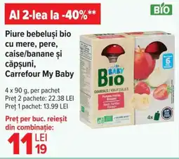 Carrefour Market Piure bebeluşi bio cu mere, pere, caise/banane și căpşuni, Carrefour My Baby Ofertă
