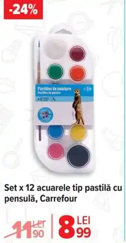 Carrefour Market Set x 12 acuarele tip pastilă cu Set x 12 creioane pensulă, Carrefour Ofertă