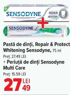 Carrefour Pastă de dinți, Repair & Protect Whitening Sensodyne, + Periuță de dinți Sensodyne Multi Care I Ofertă
