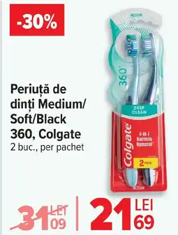 Carrefour Periuţă de dinți Medium/ Soft/Black 360, Colgate Ofertă