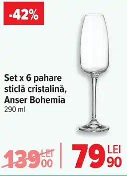 Carrefour Set x 6 pahare sticlă cristalină, Anser Bohemia Ofertă