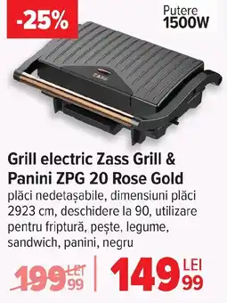 Carrefour Grill electric Zass Grill & Panini ZPG 20 Rose Gold Ofertă