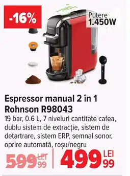 Carrefour Espressor manual 2 în 1 Rohnson R98043 Ofertă