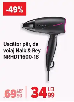 Carrefour Uscător păr, de voiaj Nalk & Rey NRHDT1600-18 Ofertă