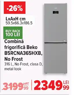 Carrefour Combină frigorifică Beko B5RCNA365HXB, No Frost Ofertă