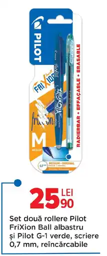Carrefour Set două rollere Pilot Frixion Ball albastru şi Pilot G-1 verde, scriere 0,7 mm, reîncărcabile Ofertă