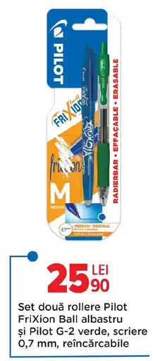 Carrefour Set două rollere Pilot Frixion Ball albastru şi Pilot G-2 verde, scriere 0,7 mm, reîncărcabile Ofertă