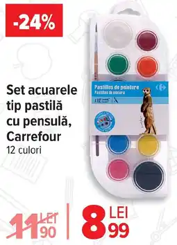 Carrefour Set acuarele tip pastilǎ cu pensulă, Carrefour 12 culori Ofertă