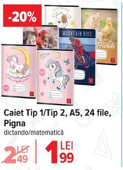 Carrefour Caiet Tip 1/Tip 2, A5, 24 file, Pigna Ofertă