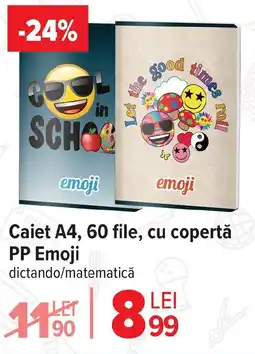 Carrefour Caiet A4, 60 file, cu copertă PP Emoji Ofertă