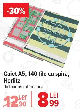 Carrefour Caiet A5, 140 file cu spiră, Herlitz Ofertă