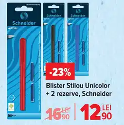 Carrefour Blister Stilou Unicolor + 2 rezerve, Schneider Ofertă