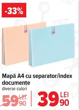 Carrefour Mapǎ A4 cu separator/index documente Ofertă