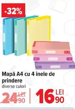 Carrefour Mapǎ A4 cu 4 inele de prindere Ofertă