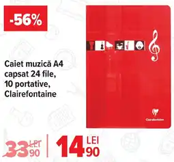 Carrefour Caiet muzică A4 capsat 24 file, 10 portative, Clairefontaine Ofertă