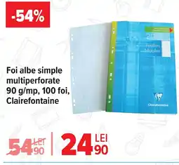 Carrefour Foi albe simple multiperforate 90 g/mp, 100 foi, Clairefontaine Ofertă