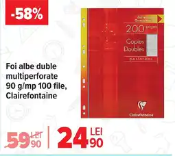Carrefour Foi albe duble multiperforate 90 g/mp 100 file, Clairefontaine Ofertă