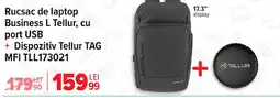 Carrefour Rucsac de laptop Business L Tellur, cu port USB + Dispozitiv Tellur TAG MFI TLL173021 Ofertă