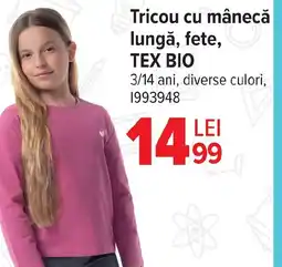 Carrefour Tricou cu mânecă lungă, fete, TEX BIO Ofertă