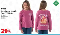 Carrefour Tricou cu mânecă lungă, fete, TEX BIO Ofertă