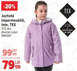 Carrefour Jachetǎ impermeabilă, fete, TEX Ofertă