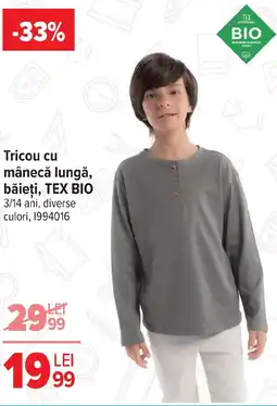 Carrefour Tricou cu mânecă lungă, băieți, TEX BIO Ofertă