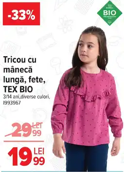 Carrefour Tricou cu mânecă lungă, fete, TEX BIO Ofertă