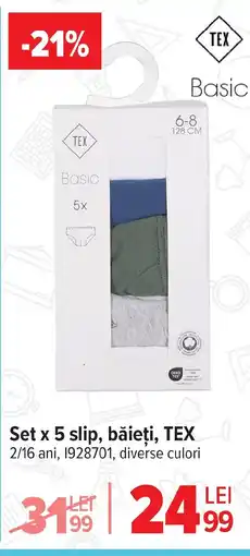 Carrefour Set x 5 slip, băieţi, TEX Ofertă