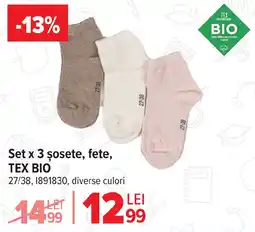 Carrefour Set x 3 şosete, fete, TEX BIO Ofertă