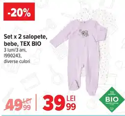 Carrefour Set x 2 salopete, bebe, TEX BIO Ofertă