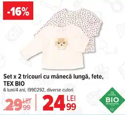 Carrefour Set x 2 tricouri cu mânecă lungă, fete, TEX BIO Ofertă