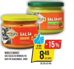 Mega Image WORLD'S MARKET Sos salsa cu brânză/cu gust de guacamole Ofertă