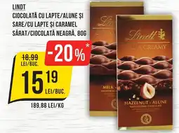 Mega Image LINDT Ciocolată cu lapte/alune și sare/cu lapte și caramel sărat/ciocolată neagră Ofertă