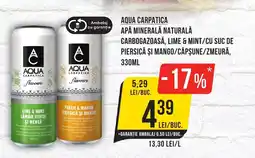 Mega Image AQUA CARPATICA Apă minerală naturală carbogazoasă, lime & mint/cu suc de piersică şi mango/căpşune/zmeură Ofertă