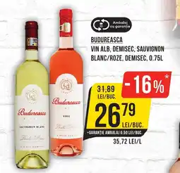 Mega Image BUDUREASCA Vin alb, demisec, sauvignon blanc/roze, demisec Ofertă