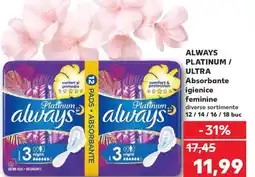 Kaufland ALWAYS PLATINUM / ULTRA Absorbante igienice feminine Ofertă