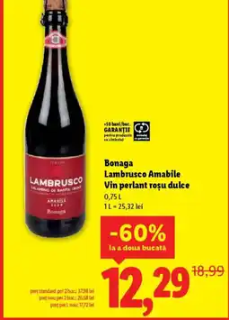 Lidl Bonaga Lambrusco Amabile Vin perlant roşu dulce Ofertă