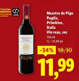 Lidl Maestro de Pigo Puglia, Primitivo, Italia Vin rosu, sec Ofertă