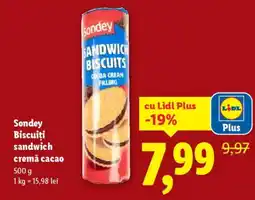 Lidl Sondey Biscuiţi sandwich cremă cacao Ofertă