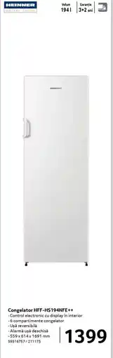 Selgros HEINNER Congelator HFF-HS194NFE+ Ofertă
