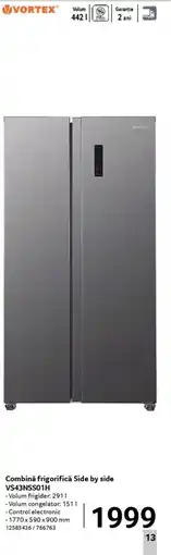 Selgros VORTEX® Combinǎ frigorifică Side by side VS43NSS01H Ofertă