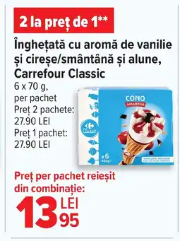 Carrefour îngheţată cu aromă de vanilie şi cireşe/smântână şi alune, Carrefour Classic Ofertă