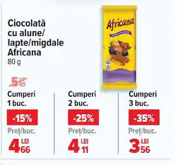 Carrefour Ciocolată cu alune/ lapte/migdale Africana Ofertă